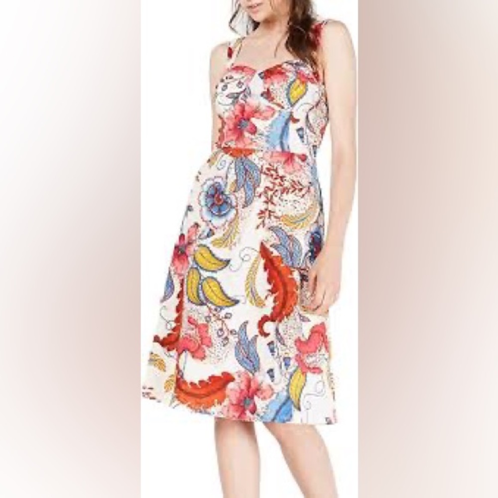One Clothing Printed Sweetheart Dress Paisley Floral Leaf Print Fall M